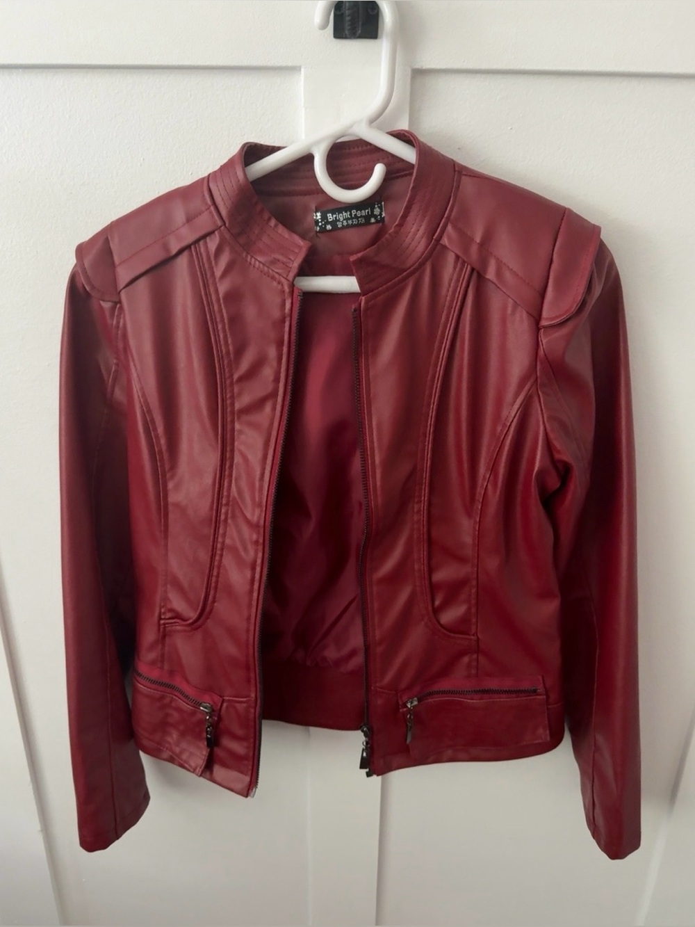 Women's Red Faux Leather Moto Jacket